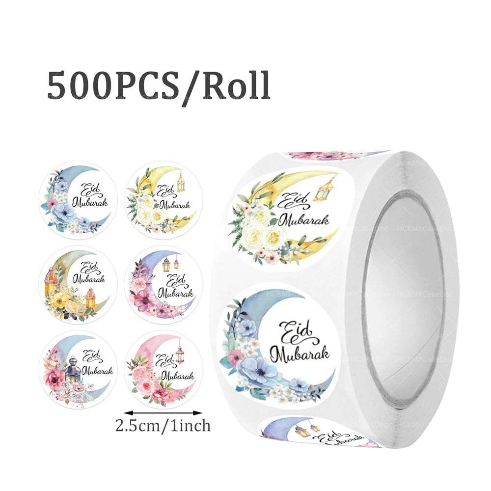 New EID Mubarak Stickers Gift Bag Candy Box Seal Lables Ramadan Kareem Paper Sticker Party DIY Decoration
