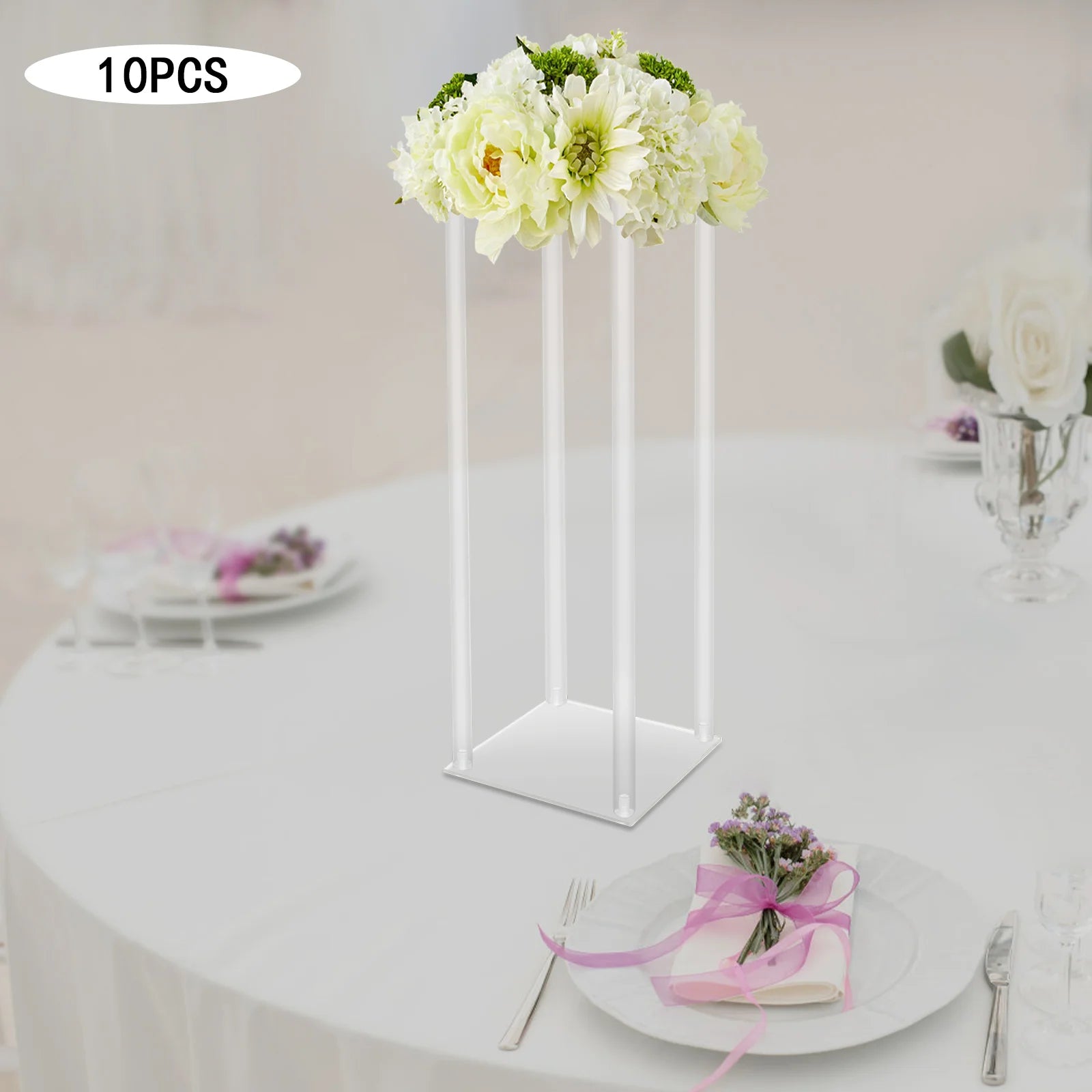 10Pcs Acrylic Vase Wedding Flower Stands Set, 23.6"H Clear Column Rack Geometric Display Stand for Home Party Wedding Decor