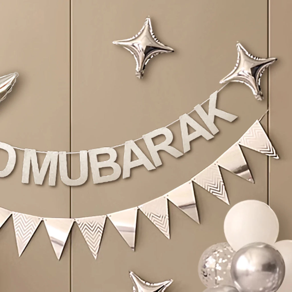 Ramadan Eid Mubarak Moon Stars Gold Silver Balloon Set Party Decoration Set up 1 Set 35 Pieces
