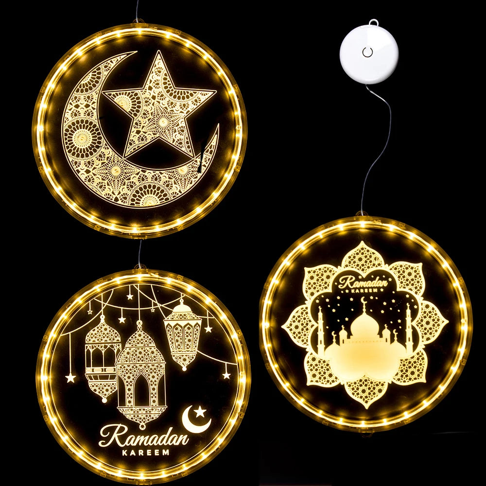 Ramadan Window Lights Eid Mubarak Decorations Moon Star Warm Lights Muslim Decorations for Door Home Eid Al Fitr Party Supplies