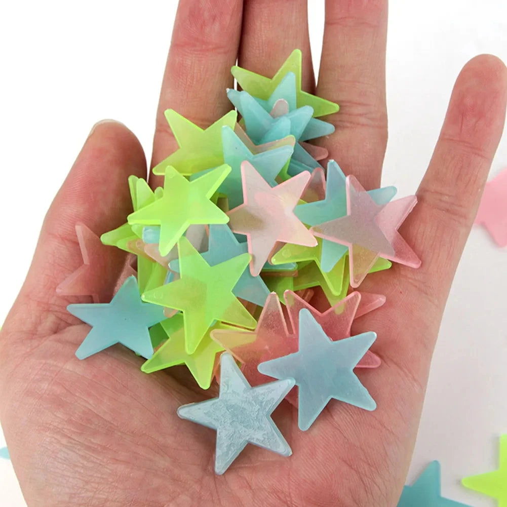 100Pcs Colorful Luminous Stars with 1pc Moon Wall Stickers for Bedroom 3D Luminous Stars Stickers Create Realistic Starry Sky