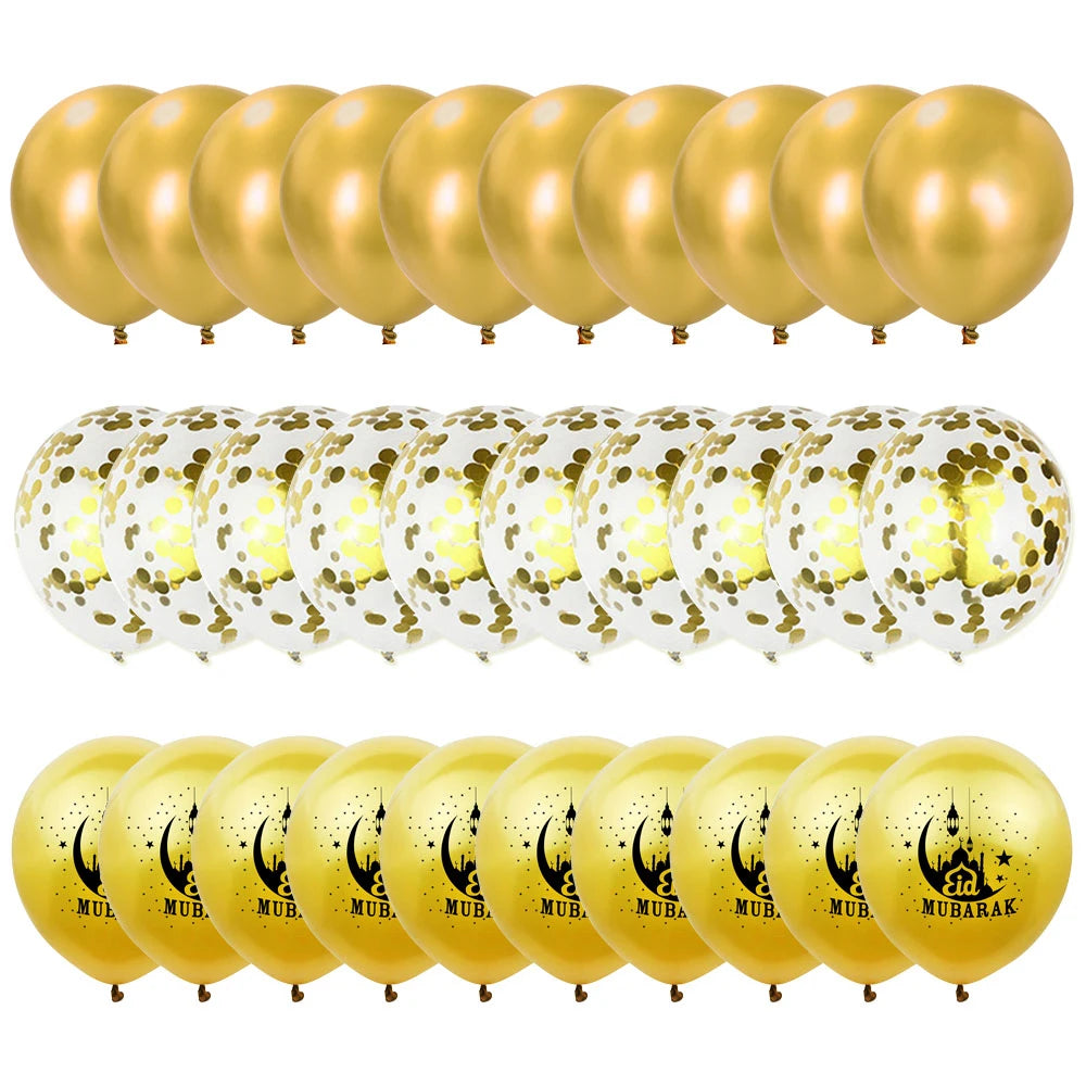 Eid Munarak Balloon Set Gold Foil Latex Balloons for Muslim Festival Home DIY Decoration Ramadan Kareem Party Ballon Globos