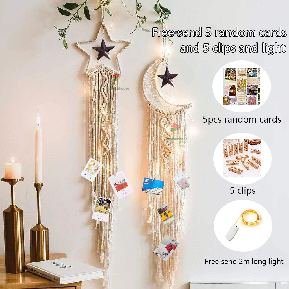 Macrame Dream Catcher with light Nordic Wall Tapestry Ramadan Decoration Home Eid Room Decoration Bohemian Children's Nursery