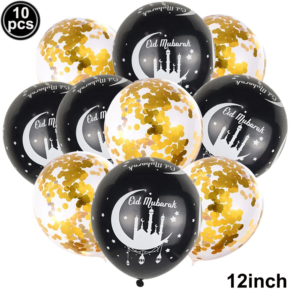 Happy Eid Ramadan Mubarak Foil Balloon DIY Decoration Islamic Ramadan Stars and Moon Helium Balloon Celebration Party Decoration