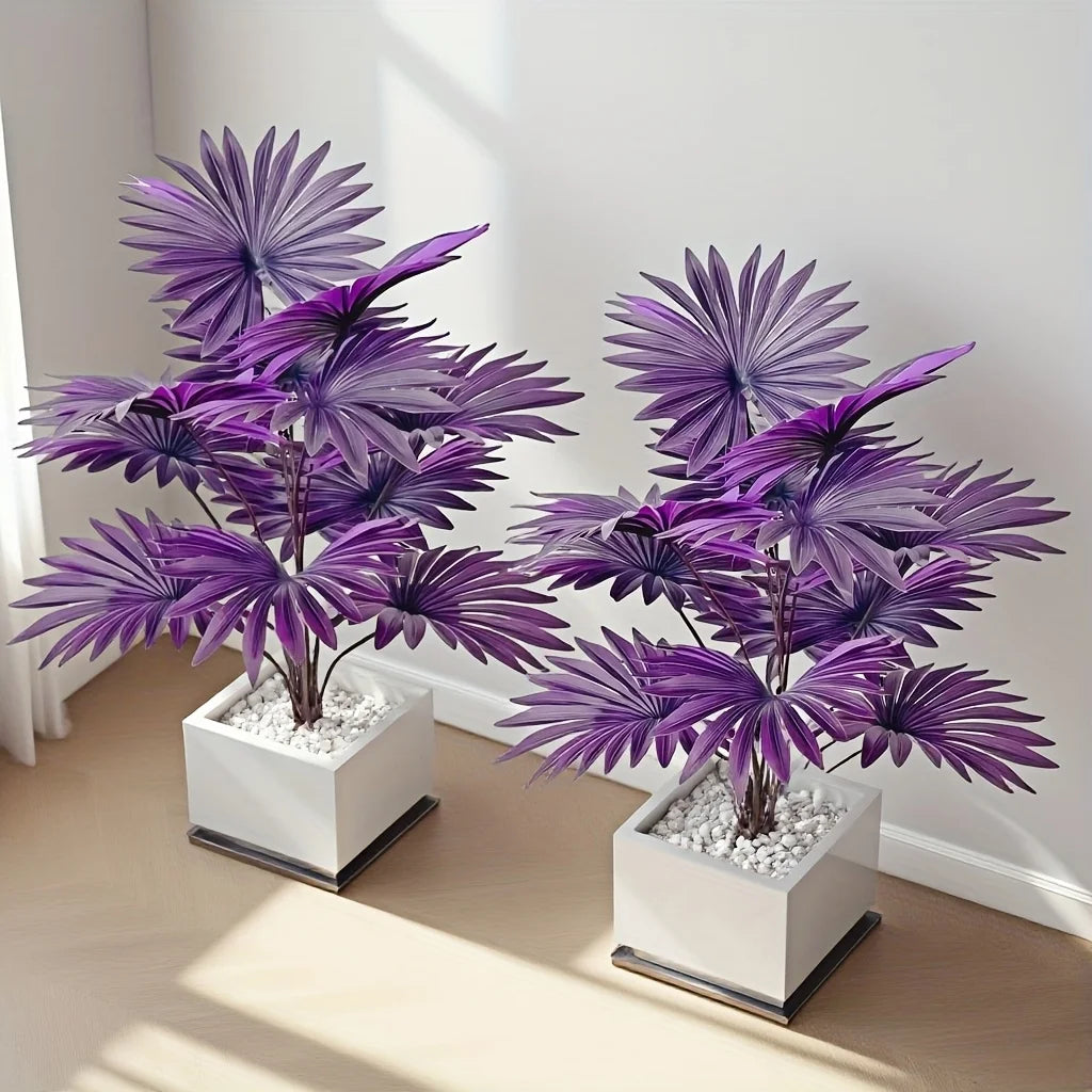 2pcs 12Leaves Purple Simulated Palm Trees Plants Realistic Artificial Trees Suitable Bedroom Outdoor Gothic Halloween Decora