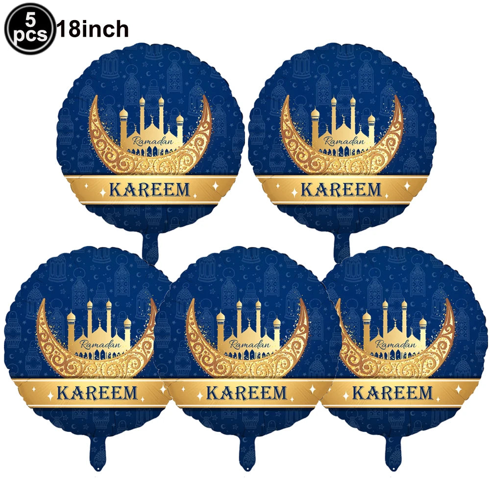 5pcs Eid Mubarak Balloons Decors Ramadan Lantern Moon Star Shape Moon Castle Pattern Foil Balloons Islamic Muslims Party Supplie