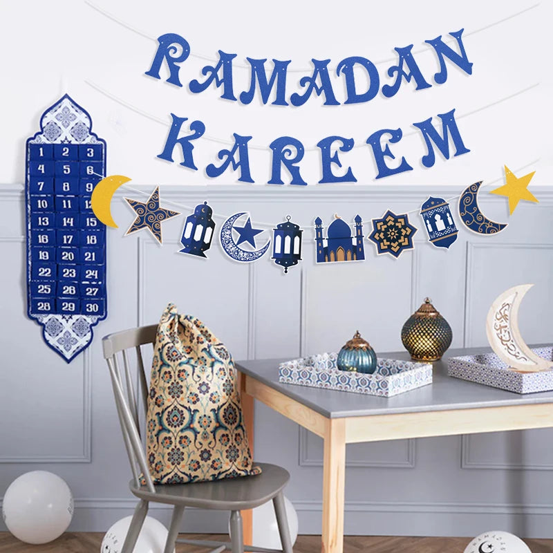1set EID Mubarak Paper Banner Ramadan Kareem Moon Star Hanging Garland Bunting 2025 Islamic Muslim Party Home Decoration Supply