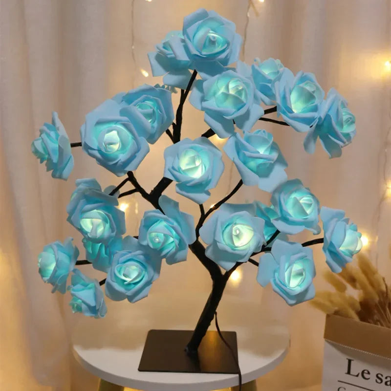 LED Rose Flower Tree Table Lamp USB Powered with Switch Warm White Fairy Night Light for Home Bedroom Wedding Xmas Party Decor
