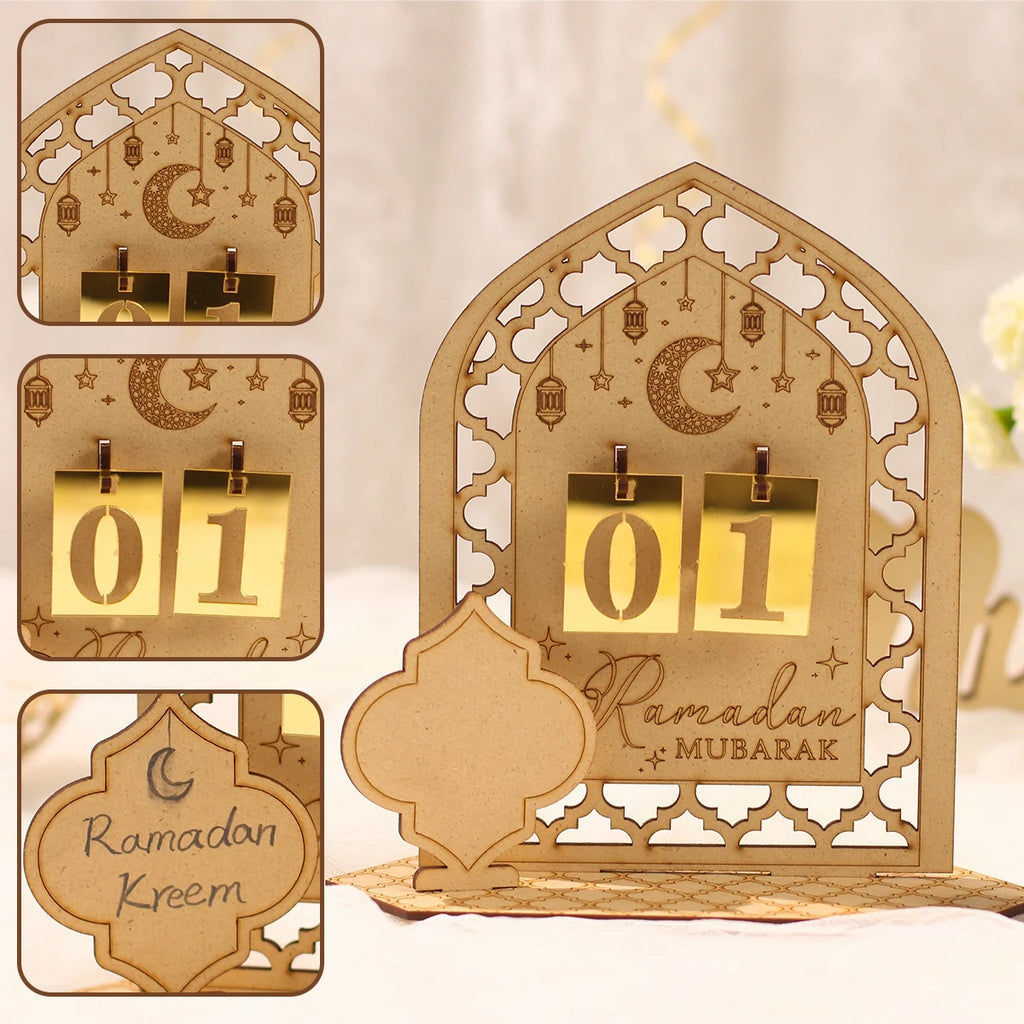 Ramadan Kareem Countdown Calendar Ornament Eid Mubarak Decoration 2025 For Home Muslim Islamic Festival Eid Al-Fitr Party Favors