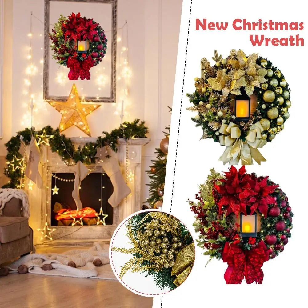 Flower Bow Ball Christmas Wreath With Oil Lamp Navidad Party Wedding Door Window Wall Fireplace Staircase Balcony Decoration