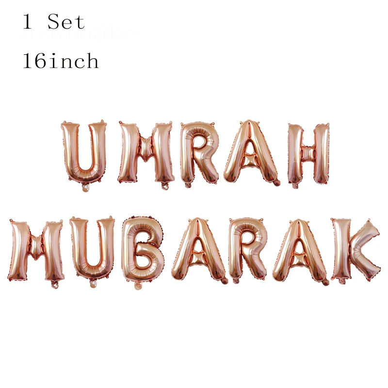 Black Gold Umrah Mubarak Latex Foil Balloon Eid Mubarak Islamic Muslim Ramadan Kareem Festival Party  Eid al Adha Decor Supplies