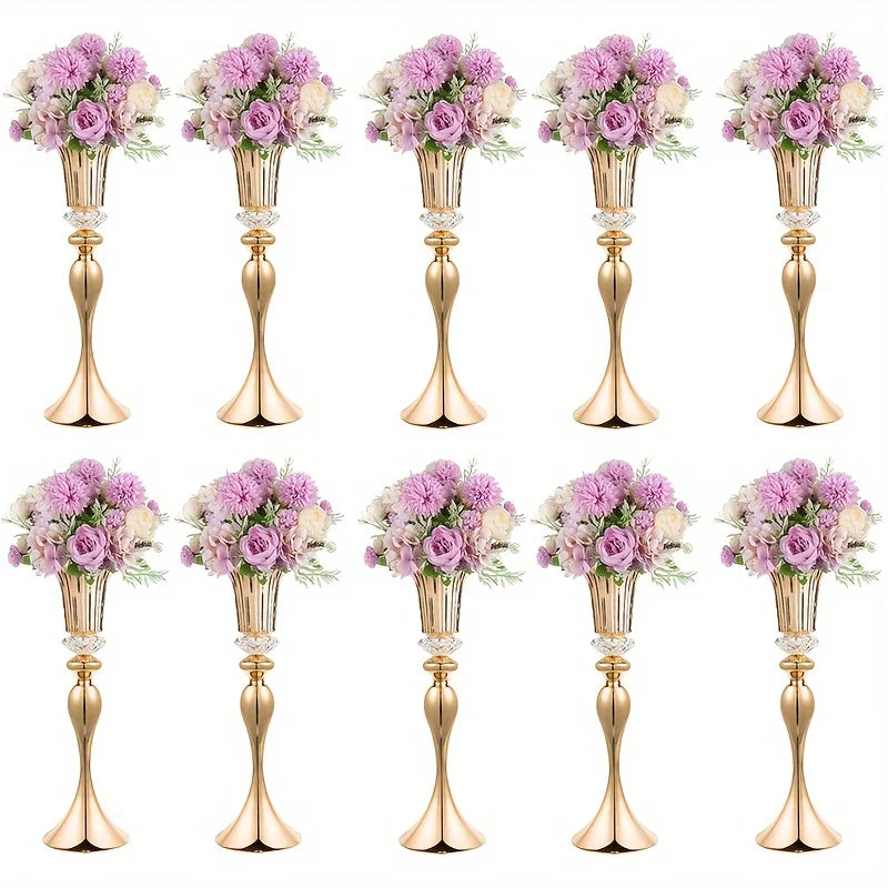 Set of 2/10 Crystal Flower Stands, 22 Tall Vases, Metal Centerpiece Vases for Table Decoration, Christmas, Party Decoration