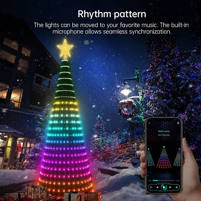 2.1M Christmas Tree LED String Lights App Control Garland LED Star String Waterfall DIY Xmas Tree Lights Festival Decoration