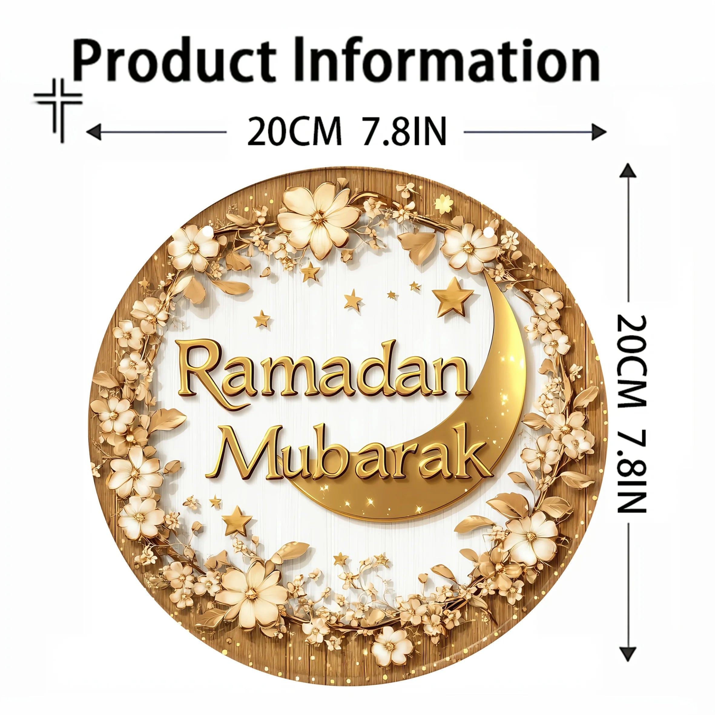 Ramadan Mubarak Hanging Sign, Gold White Crescent Moon Wall Art for Home Decor, Indoor Outdoor Islamic Decor for Eid, Por