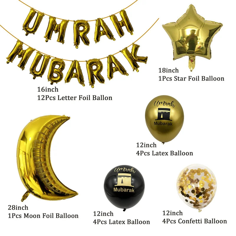 1Bag Umrah Mubarak Latex Foil Balloons Eid Mubarak Islamic Muslim Party Decor Ramadan Kareem Home 2026 Eid Al Fitr Party Supplie