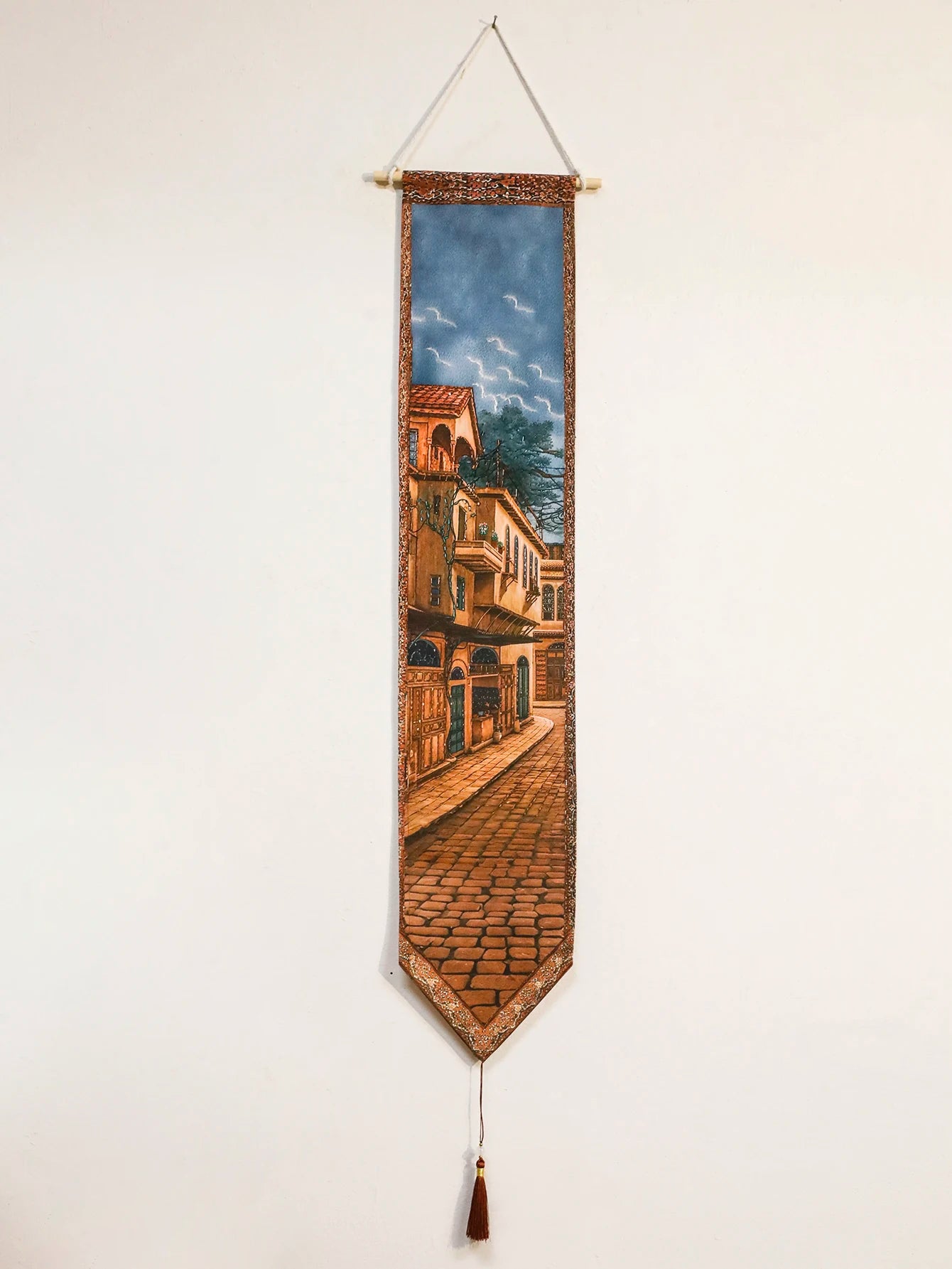 Ramadan Islamic Wall Hanging Tapestry Building Print Banner with Tassel Boho Home Decor for Living Room Bedroom Hanging Art Gift