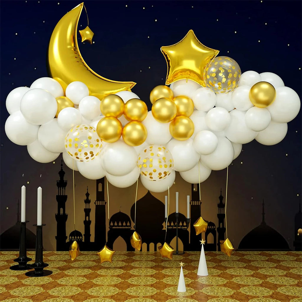 55/60pcs Gold Silver Rose Gold Moon Star Balloon Set Birthday Wedding Eid al Fitr Ramadan Party Decoration