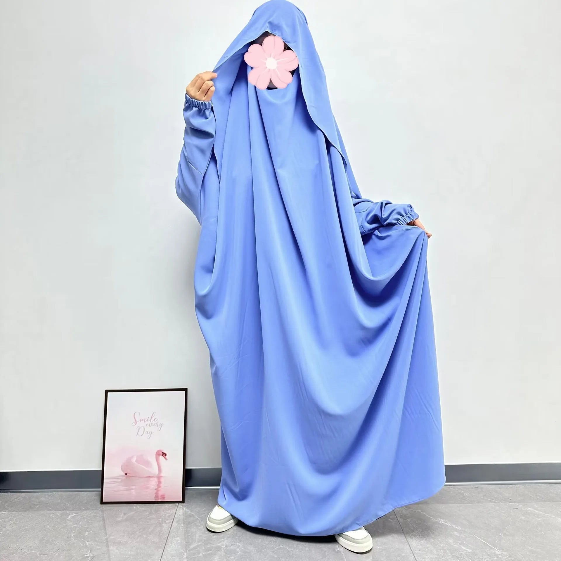Ramadan One Piece Prayer Abaya Hooded Dress Kaftan Muslim Women Robe Hijab Dress Robe Solid Color Islam Dubai Turkey Clothes