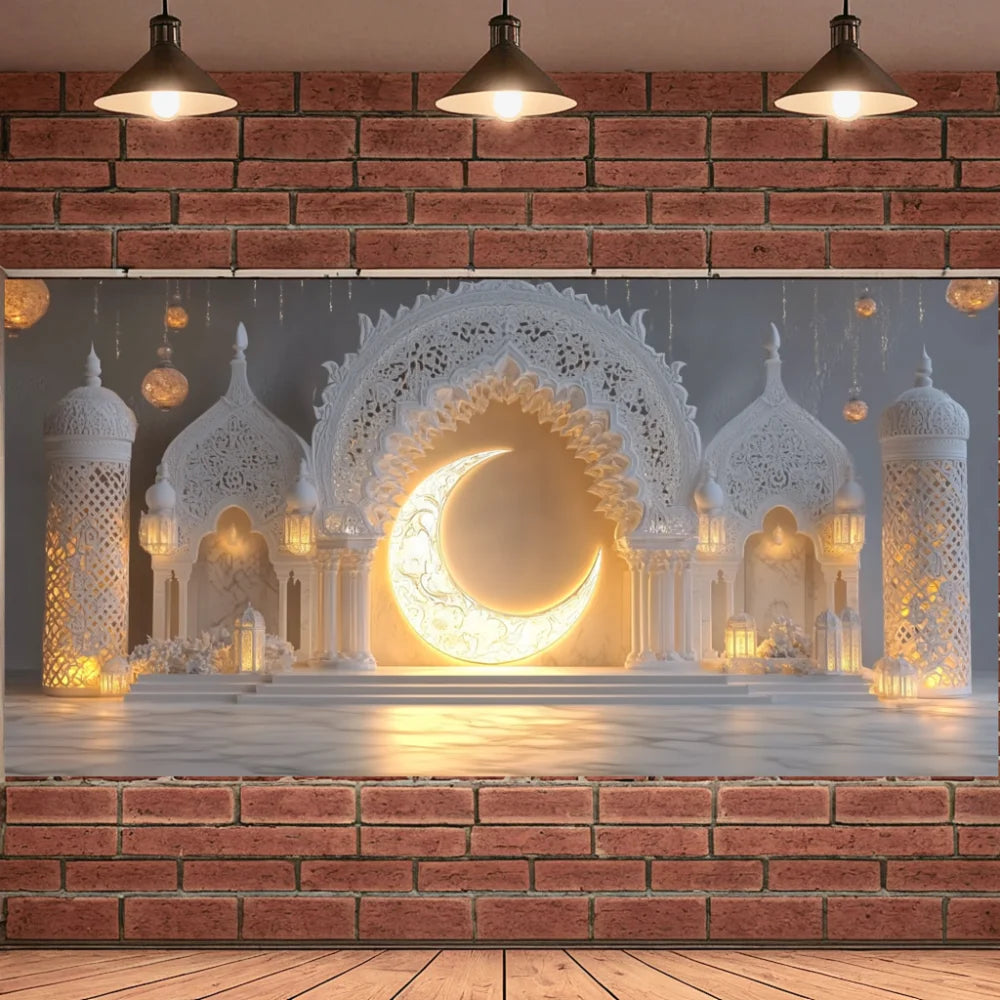 Eid Mubarak Decoration 2025 Ramadan Backdrop Banner Family Room Photo Background Party Decors Home Moon Star Background New In