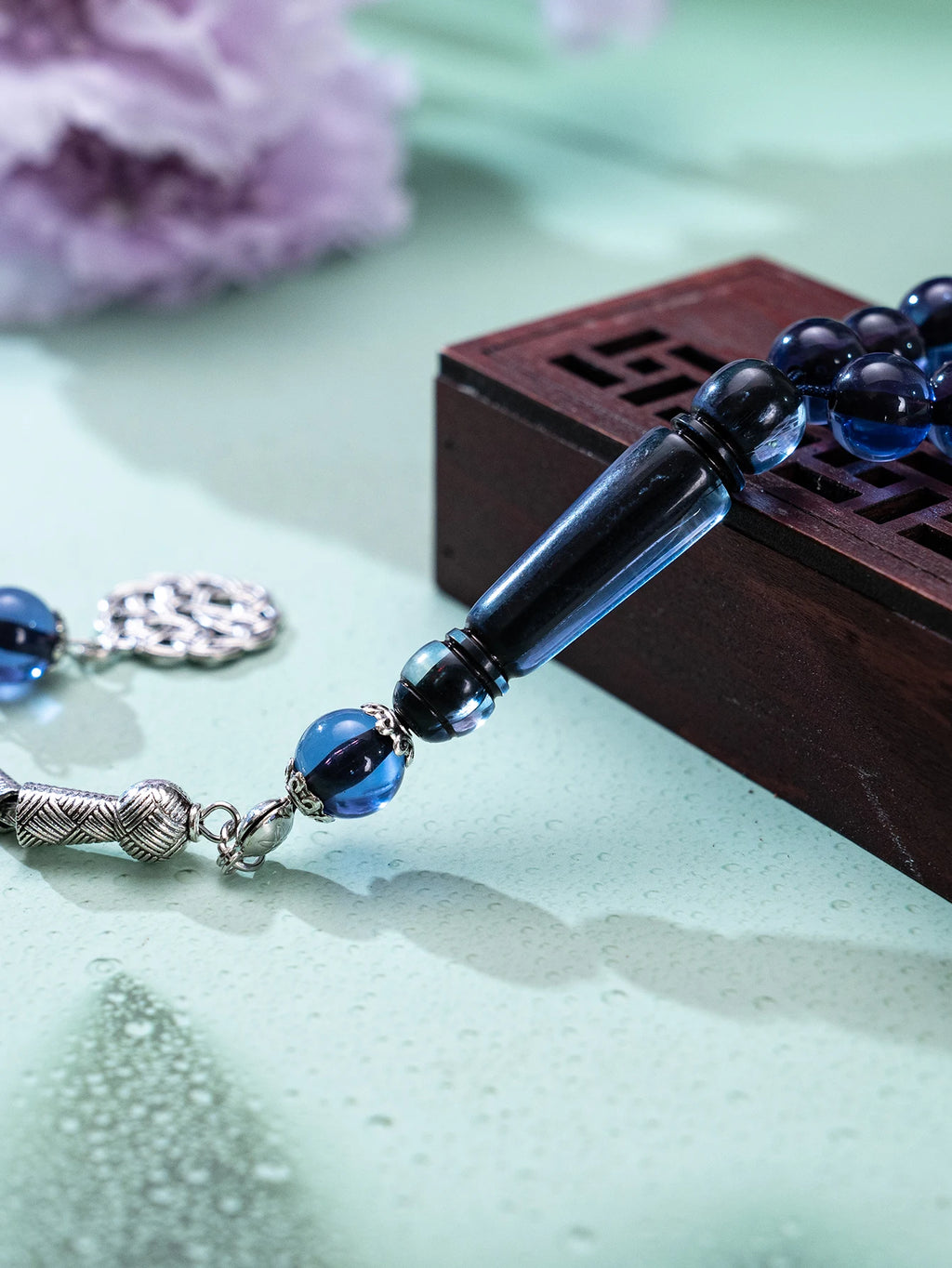 1 blue-brown-green three-color charm bracelet, 45 acrylic charms, patterned pendant, daily prayer counting gift