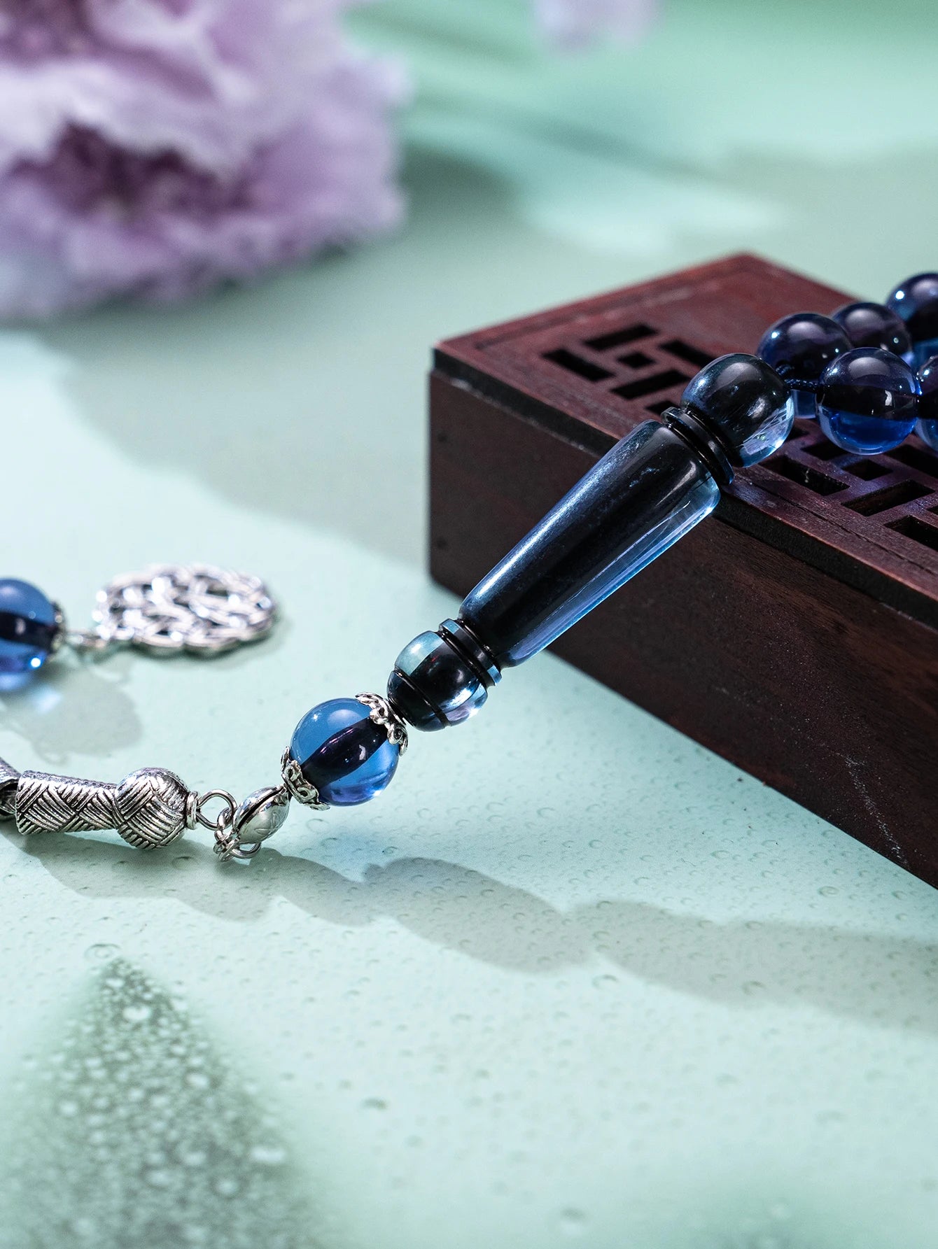 1 blue-brown-green three-color charm bracelet, 45 acrylic charms, patterned pendant, daily prayer counting gift