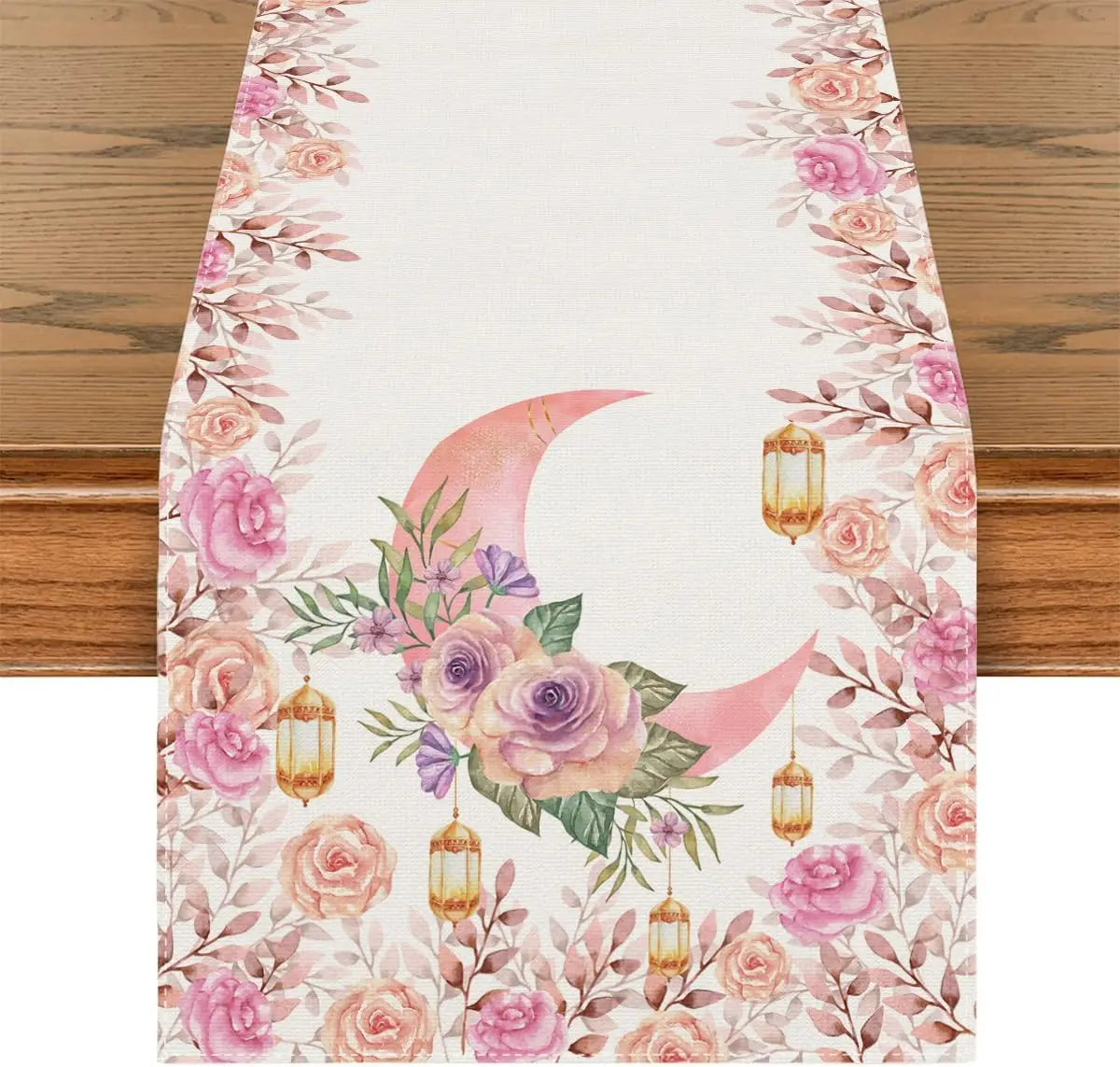 Ramadan Mubarak Linen Table Runner Table Decor Reusable Eid Al Fitr Golden Moon Garden Table Runners Kitchen Holiday Party Decor