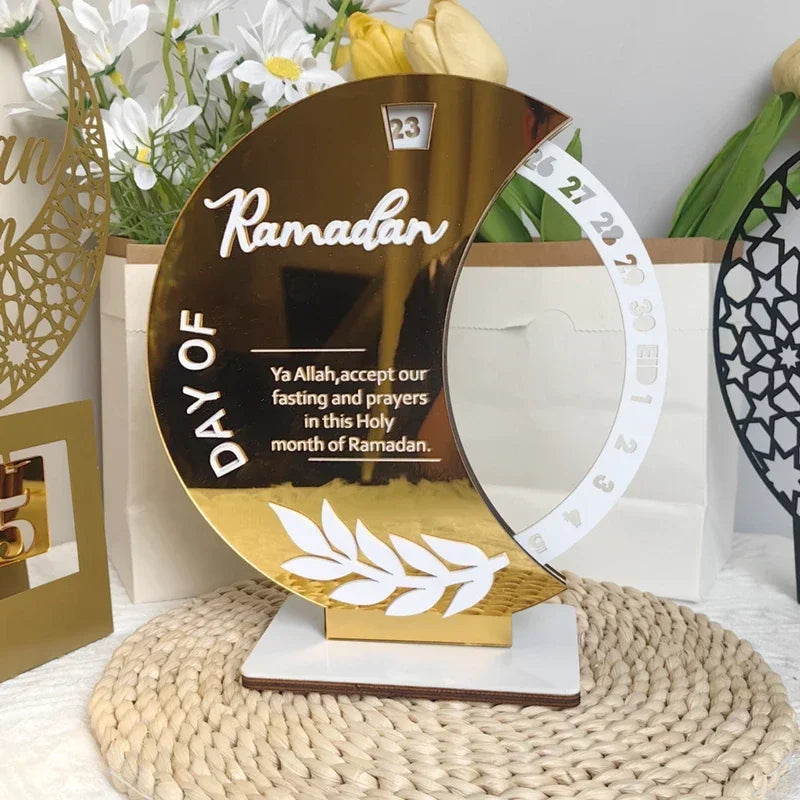 Rotatable Ramadan Countdown Advent Calendar with Base Eid Mubarak Table Ornament Islamic Muslim Party Decoration Kids Gift