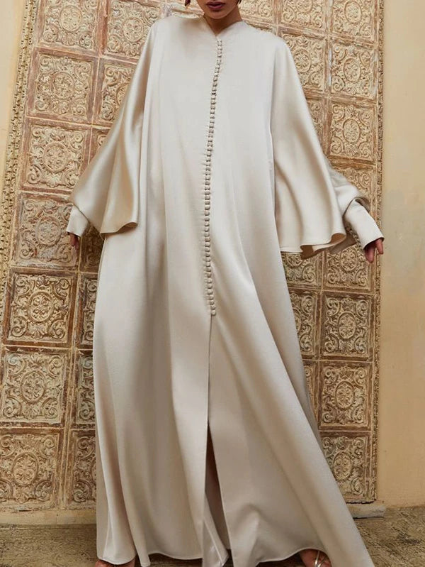 Muslim Clothing Split Floor Length Robe For Women Solid Color Round Neck Long Batwing Sleeves Loose Evening Dresses