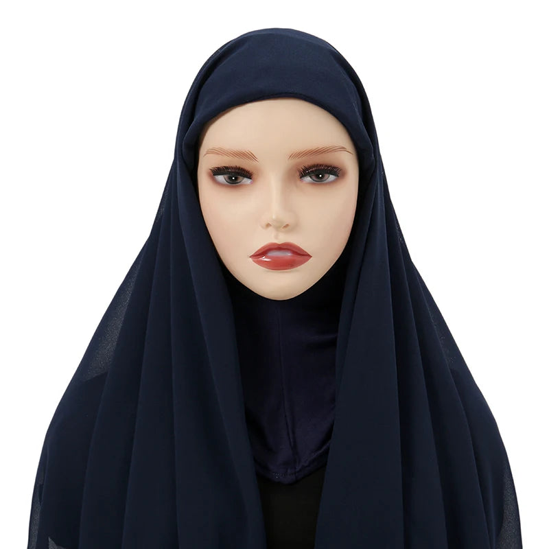 Instant Hijabs Cap with Neck Cover Ready to Wear Scarves Chiffon Hijab For Woman Veil Muslim Islamic Scarf For Women's Headscarf