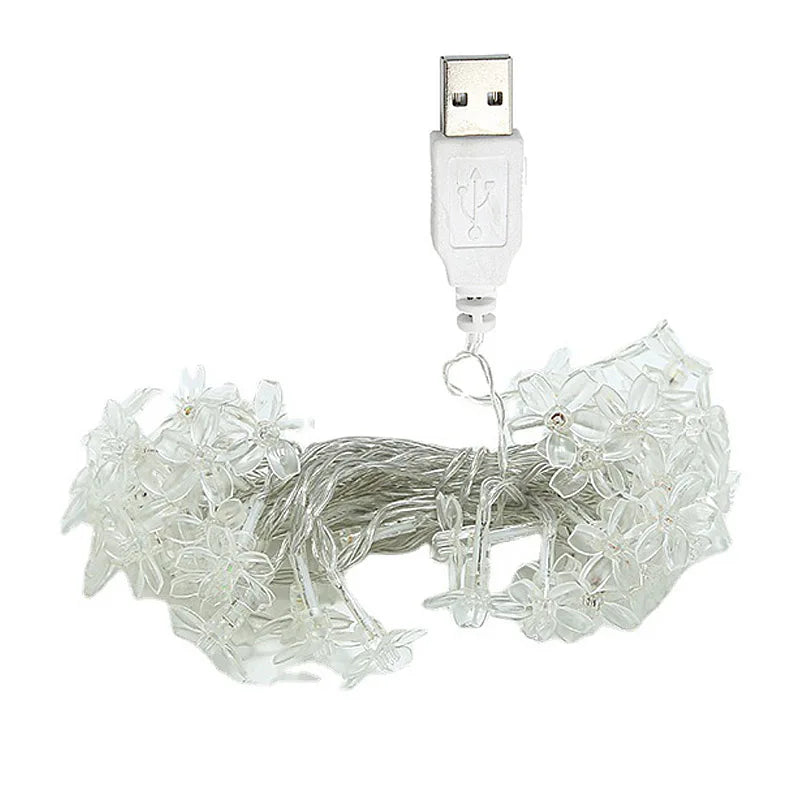 LED Garland Holiday Flower USB String Fairy Lights Hanging Ornaments Christmas Tree Decorations for Home Party Noel Navidad