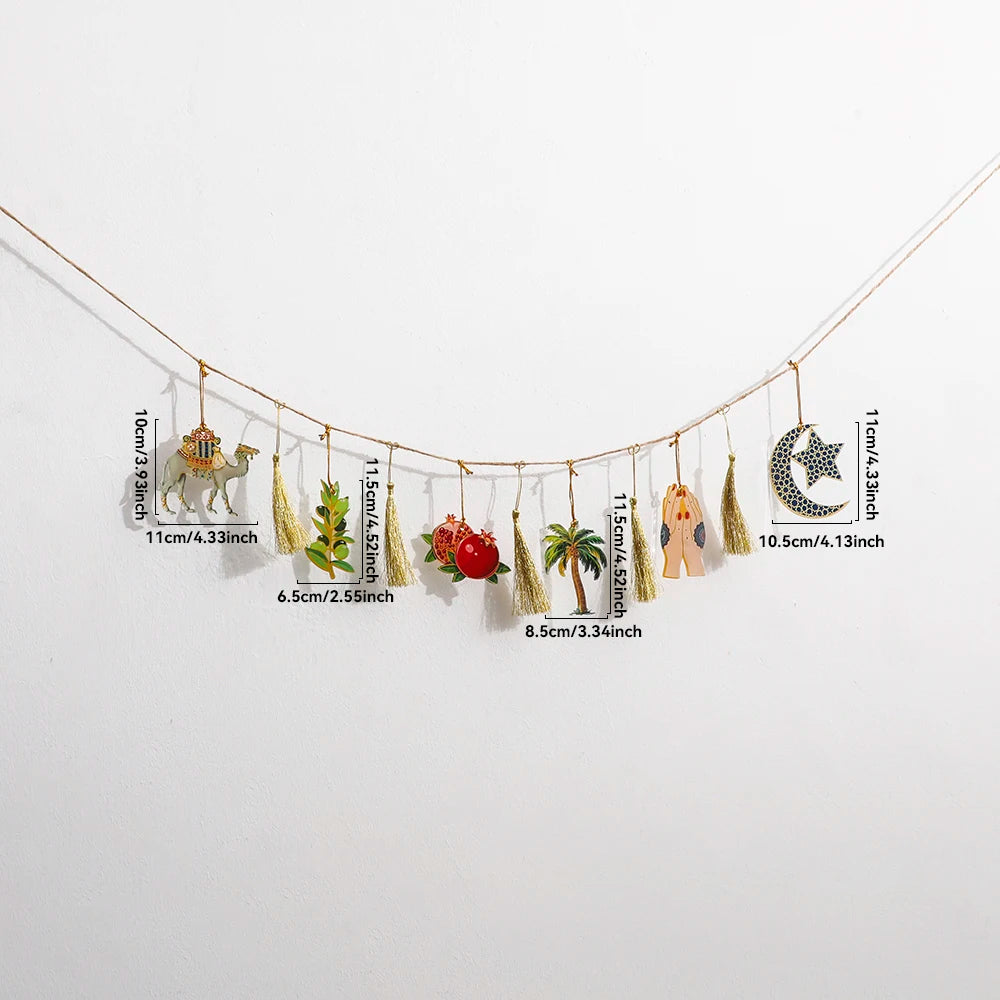 Ramadan Kareem Hanging Garland Islamic Camel Pomegranate Palm Moon Star Decor for Muslim Festival Home Party Wall Ornament Gifts