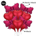 Red Heart-Shaped Balloon Metallic Burgundy Bow Balloon Set 10pcs Heart Foil Balloon Valentine's Day Wedding Birthday Party Decor