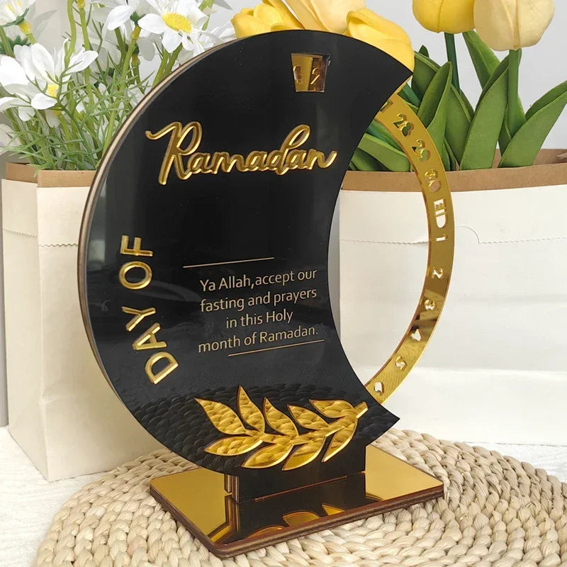 Rotatable Ramadan Countdown Advent Calendar with Base Eid Mubarak Table Ornament Islamic Muslim Party Decoration Kids Gift