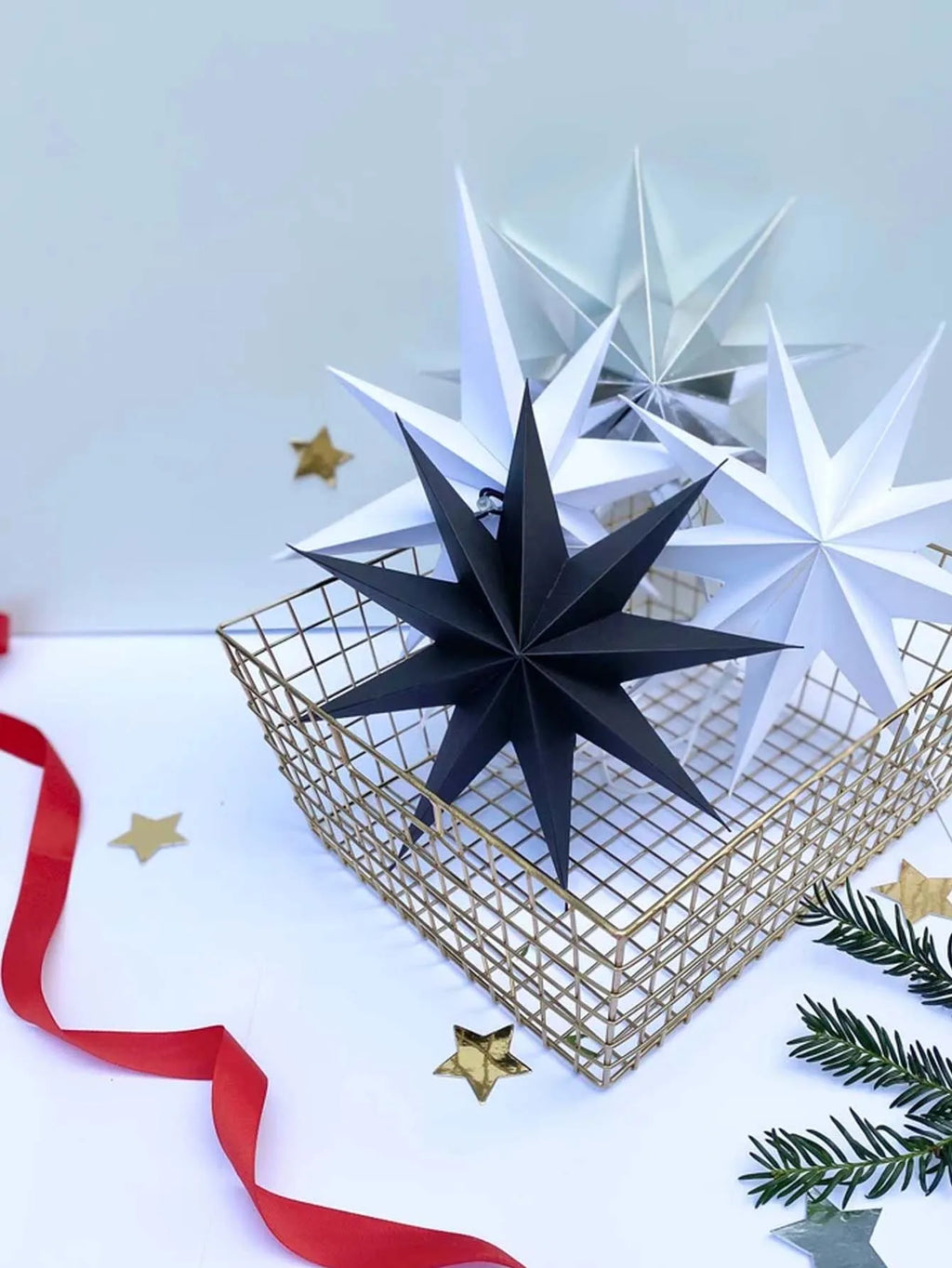 1Pc Black White Gray Paper Lanterns Hanging Star Lampshade Christmas Nine-Pointed Star Origami Lanterns Household Decorations