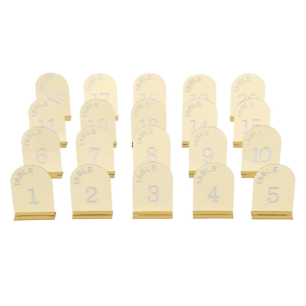 20Pcs Wedding Table Numbers Mirror Acrylic Desktop Post-it Clip with Stands for Wedding Reception, Event, Party