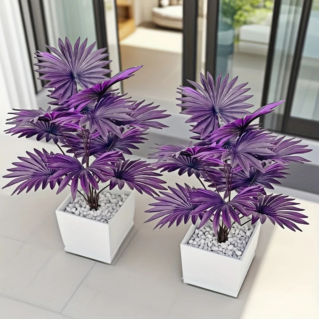 2pcs 12Leaves Purple Simulated Palm Trees Plants Realistic Artificial Trees Suitable Bedroom Outdoor Gothic Halloween Decora