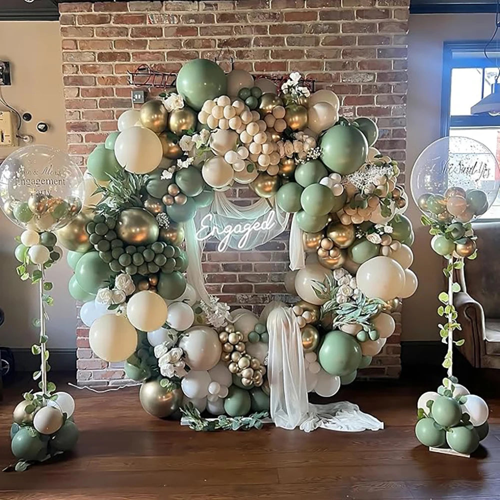 Sage Green Balloons Kit White Sand Metallic Gold Birthday Party Graduation Wedding Anniversary Gender Reveal Decoration Globos