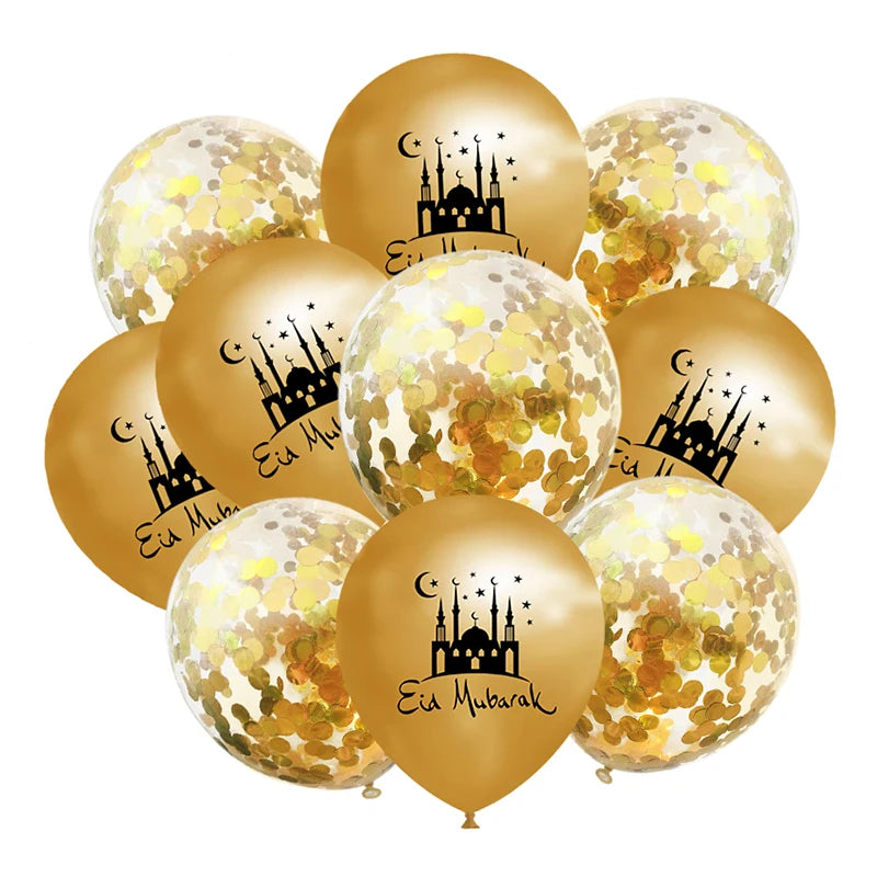 10Pcs Eid Mubarak Latex Confetti Balloons Islamic Muslim Party Supplies 2023 Ramadan Kareem Decoration For Home Eid Al Adha Gift