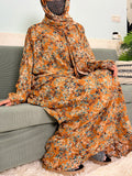 Muslim Cotton Abayas For Women Traditional Floral Ramadan Prayer Garment African Caftan Marocain Femme Robe Connected Headscarf