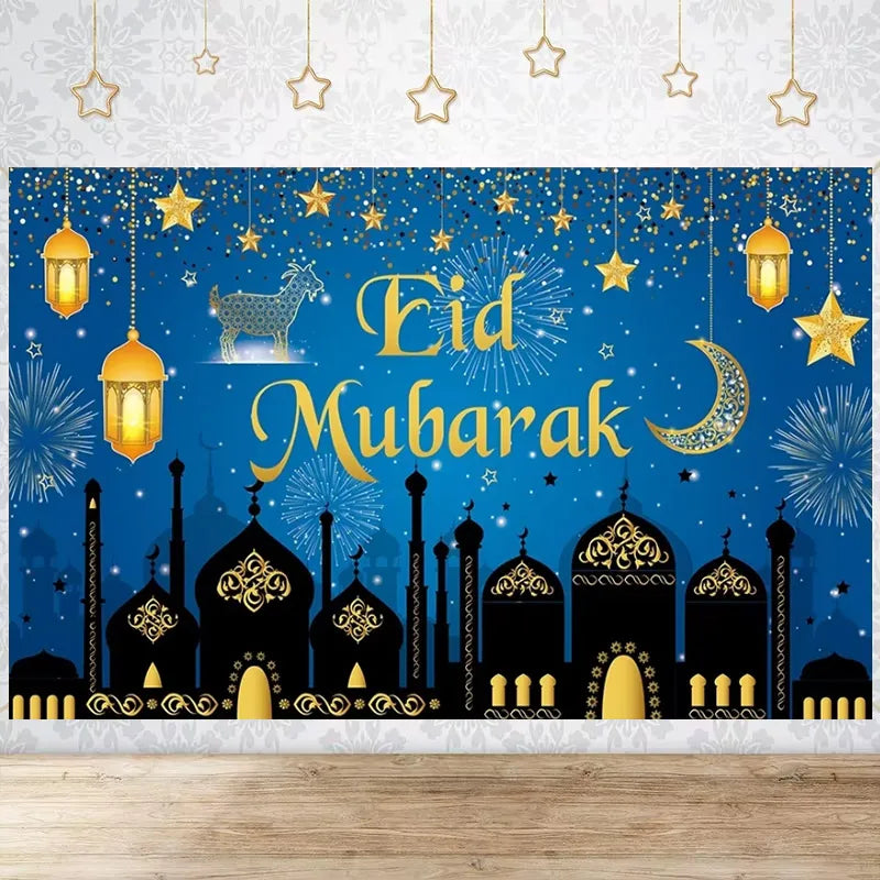 Happy EID Ramadan Festivals Mosque Moon Lantern Mubarak Poster Party Decoration Banner Photo Background Photography Prop Supply