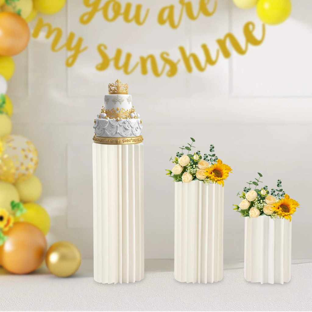 3Pcs Foldable Cardboard Flower Stands Wedding Centerpieces Cardboard Vases Round Pillars Pedestal Cake Stands for Wedding Party