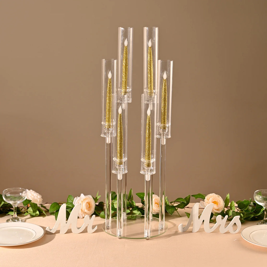 10pcs Candlestick Holde 6 Arm Candelabras Clear Taper Candle Holders Candlestick Holder for Wedding, Party, Dining Table