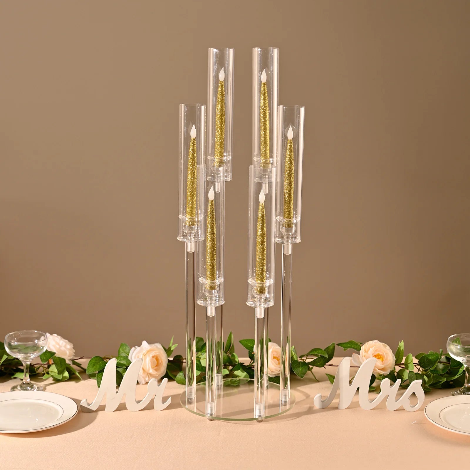 10pcs Candlestick Holde 6 Arm Candelabras Clear Taper Candle Holders Candlestick Holder for Wedding, Party, Dining Table
