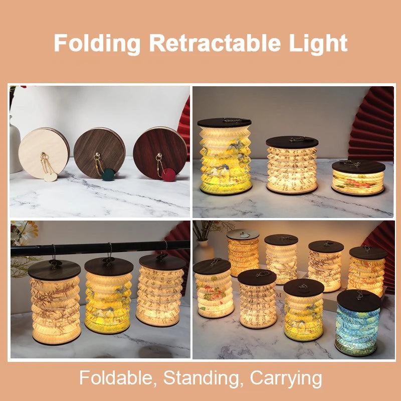 Lantern Night Light USB Portable Foldable Book Lamp Creative Gift For Bedroom Study Room Japanese-Style Decor LED Table Light