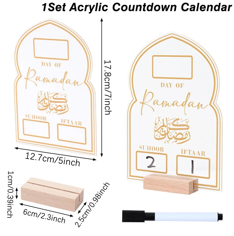 Ramadan Countdown Calendar Acrylic Eid Mubarak Ornament Kareem Ramadan Decoration 2025 For Home Islamic Muslim Party Decor Gifts