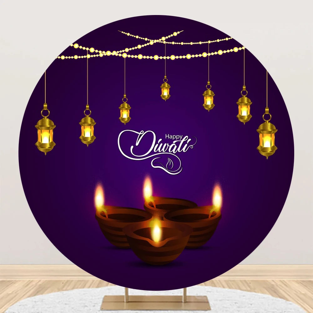 Eid al Fitr Mubarak Round Backdrop Cover Arab Ramadan Karim Golden Moon Star Cloud Lantern Party Decor Banner Photo Stall Props