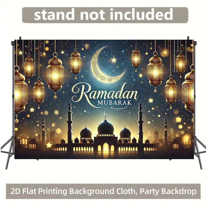 One 2D background cloth, Islamic Ramadan blessing light night scene background cloth, multi-functional polyester background