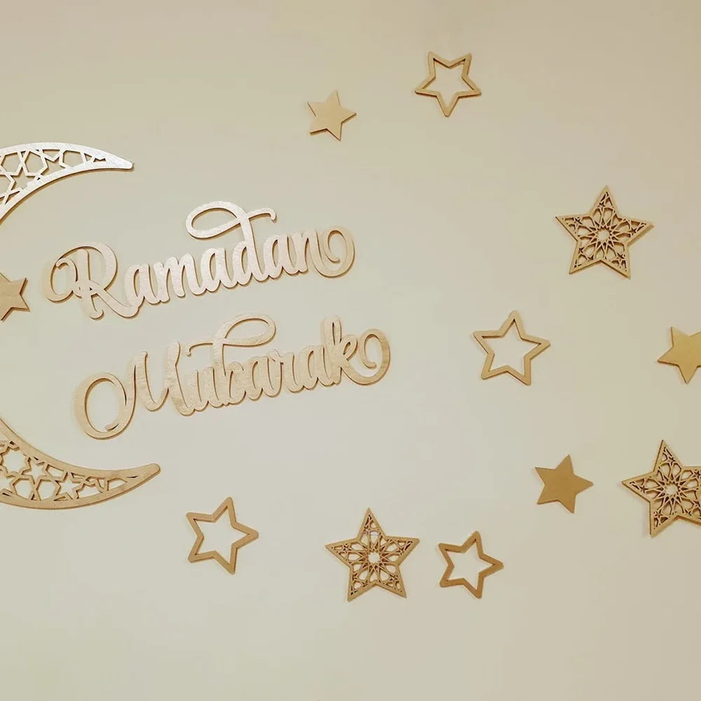 Custom Eid Decoration Ramadan Moon Ramadan Mubarak Sign Eid Moon Ramadan Wall Decoration Islamic Wooden Sign Set