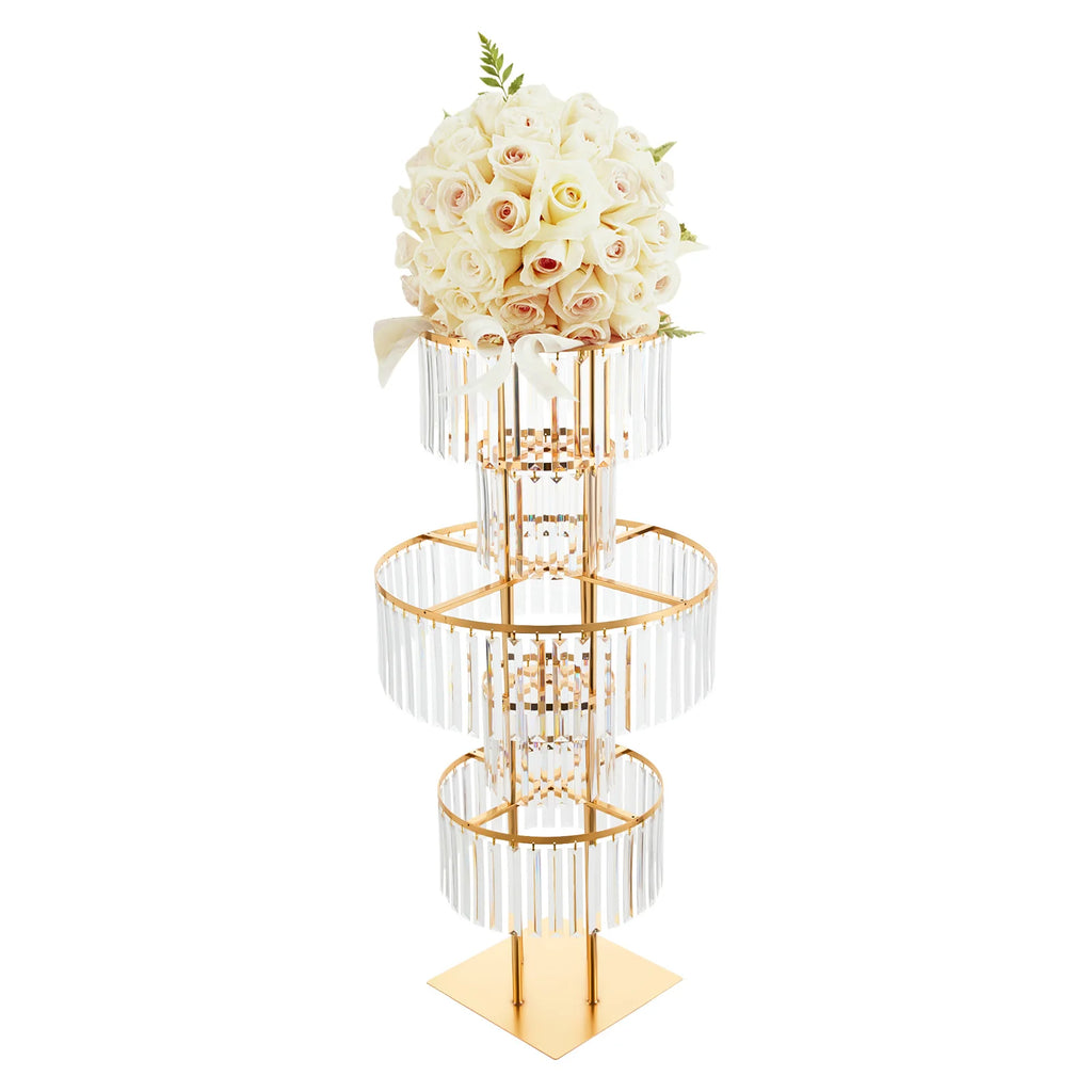 5 Tiers Gold/Silver Wedding Centerpieces Flower Stand Vase Centerpiece Acrylic Flower Stand with Hanging Acrylic