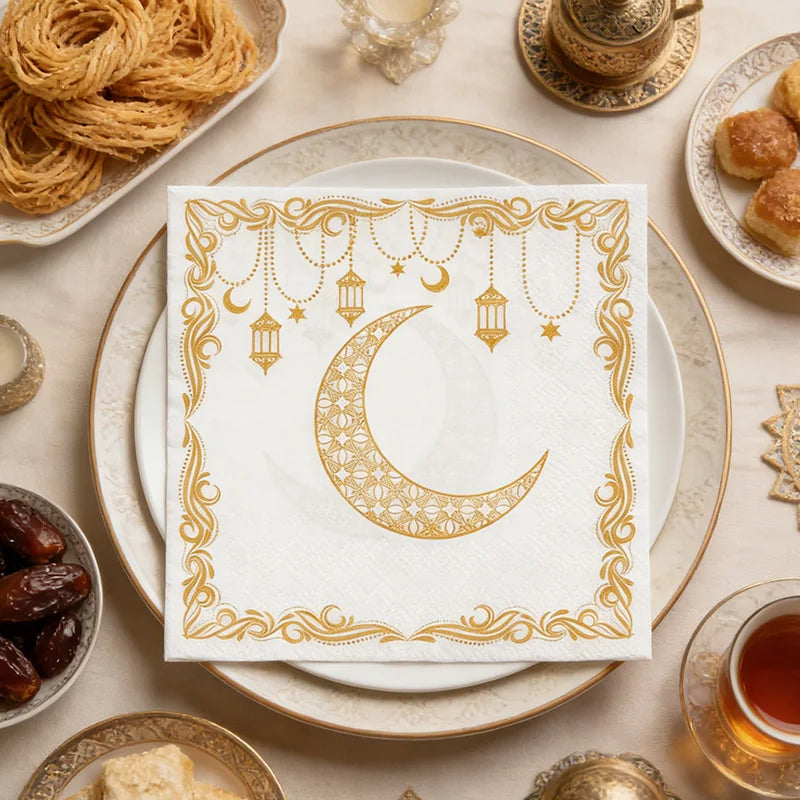 20Pcs Ramadan Paper Napkins Gold Moon Star Disposable Paper Tissues 2026 Muslim Islamic Eid Party Home Table Decoration Supplies